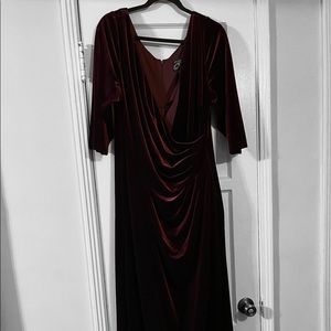 Evening Maxi Dress Burgundy Velvet Dress
